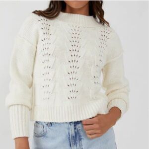 Free People Bell Song Pullover Sweater Cream Knit Size XL